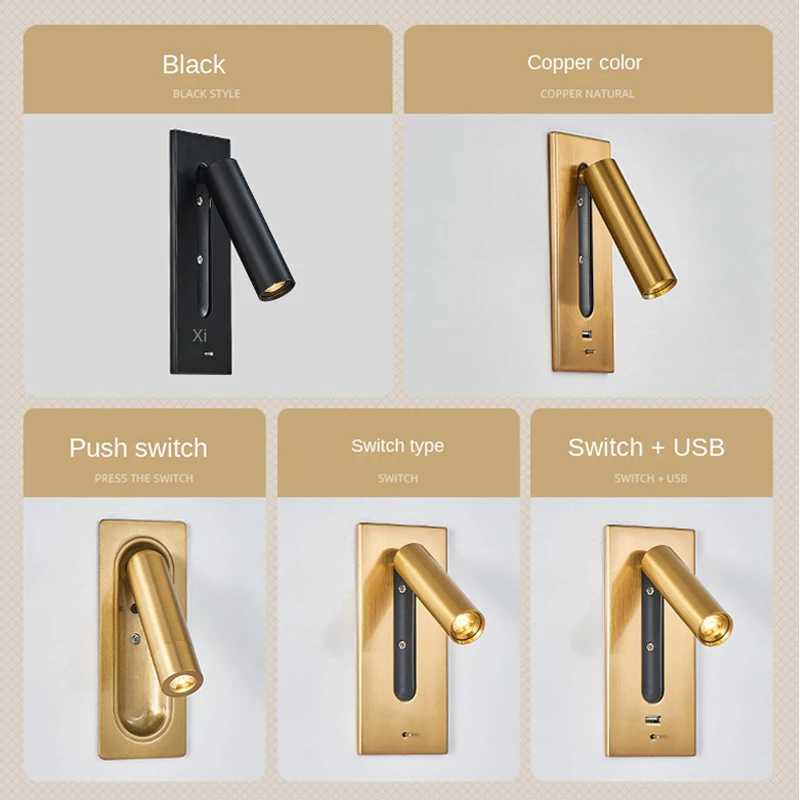 Indoor Wall Lamp with USB Charging Bedroom Decoration and Reading lighting 3W 85-265V Hotel Headboard LED Embedded Wall lampXJ250526