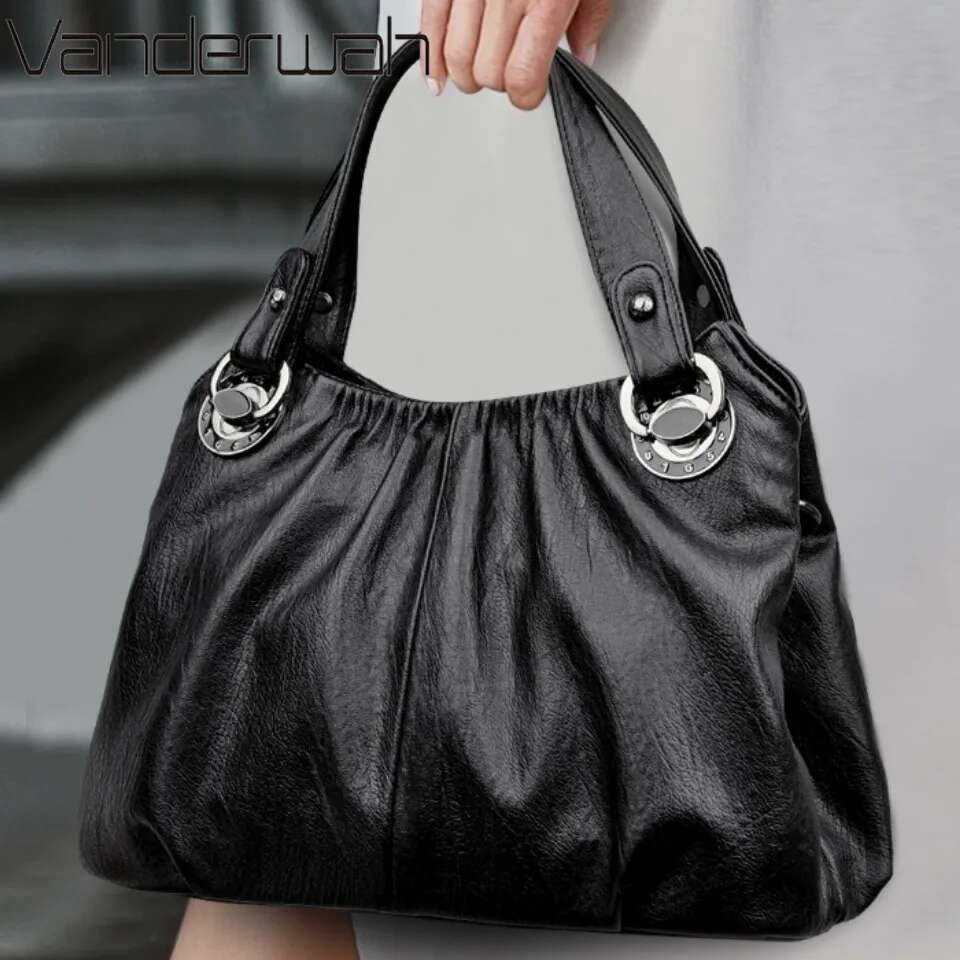 Women s High end Soft Pu Leather Shoulder Designer Handbag Ladies Tote Bag Crossbody Commuting Layers Pleated Sac bag