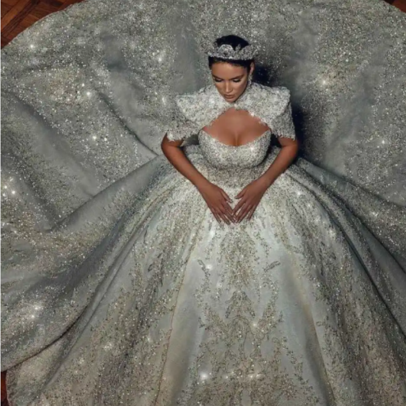 Glitter Luxury Ball Gown Wedding Dresses With Sparkling Sequins Full Beaded Pearls Arabic Dubai Bridal Gowns Special Occasion Vestidos De Novia Custom