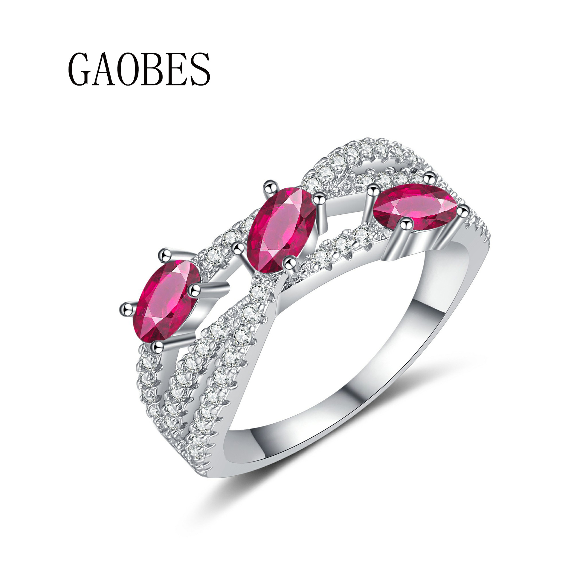 Luxurious 925 Sterling Silver Red Zirconia Ring for Women, Featuring 5A Zirconia and Cross Design, Perfect for Special Occasions and Daily Wear