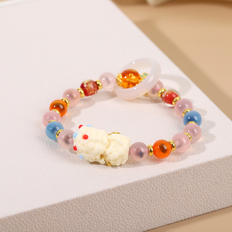 treasure glass colorful candy heart agate six character mantra bead handmade bracelet,