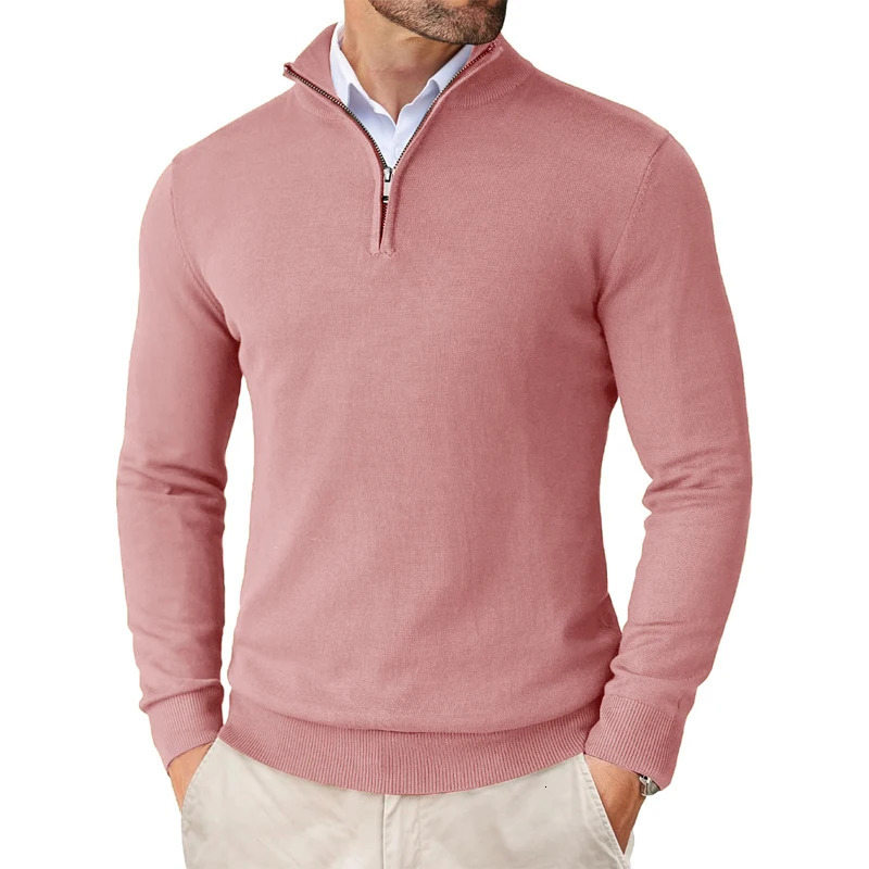 Mens Quarter Zip Up Sweaters Slim Fit Lightweight Mock Neck Pullover Casual Sweaters Half Turtleneck Knitted Outdoor Streetwear 250526