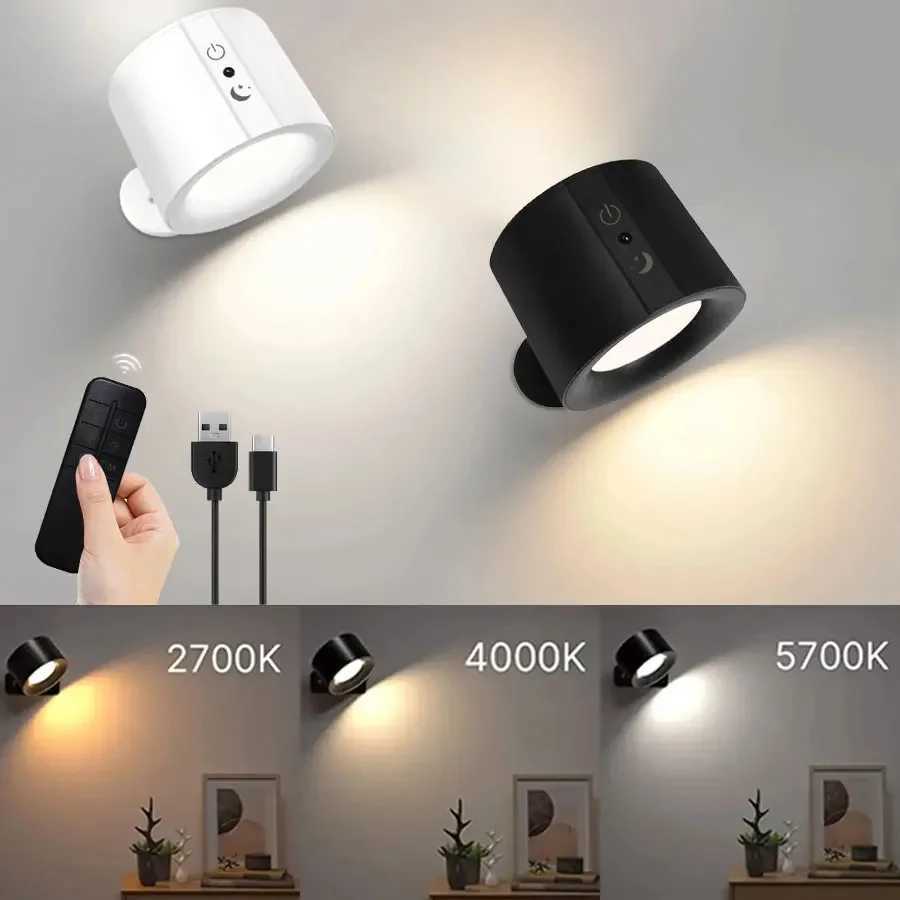 LED Double Head Wall Lamp USB Rechargeable Wireless Portable Night Light Touch Control Remote 360 Rotatable For Bedroom Reading LampXJ250526