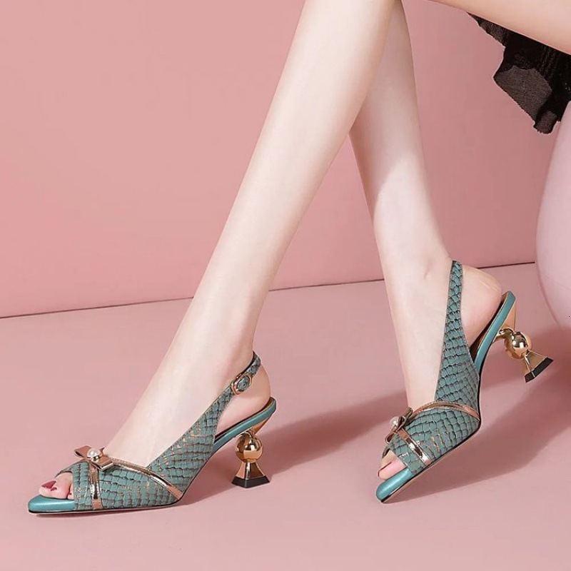 Fish Mouth High Summer New Style Coarse Heel Bow Buckle Casual Shoes Back Open Toe Sandals For Women Ddmysaturn