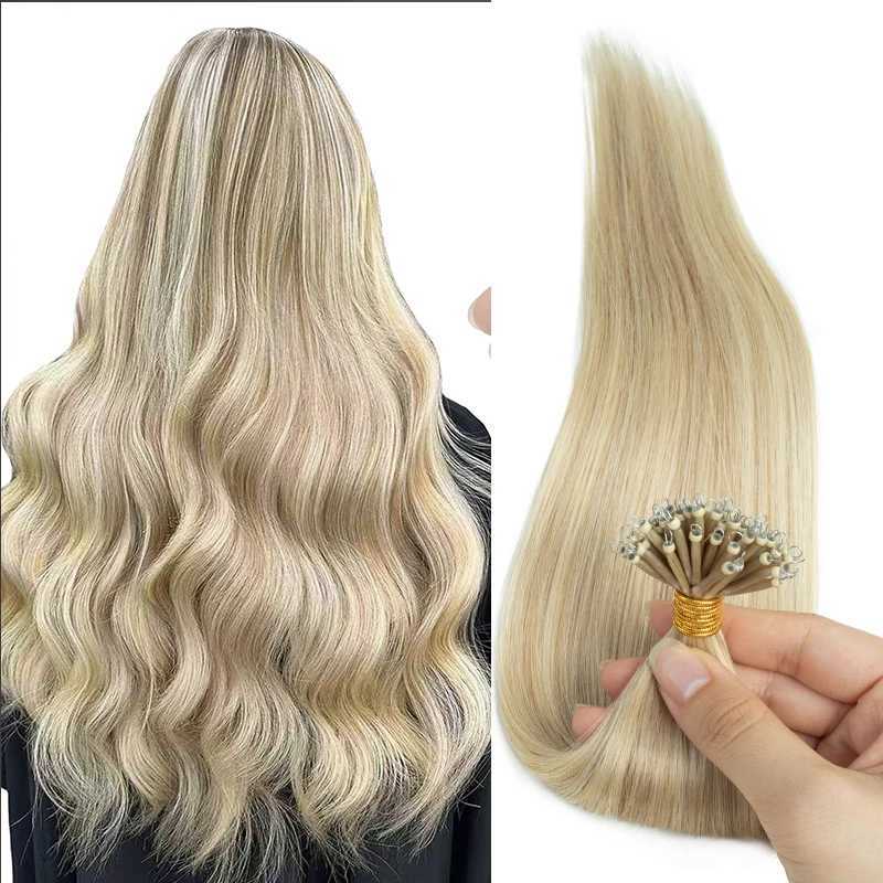 #P18-613 Nano Ring Hair Extensions Human Hair Light Brown Nano Ring Human Hair Extensions Pre Bonded Code Fusion S25526