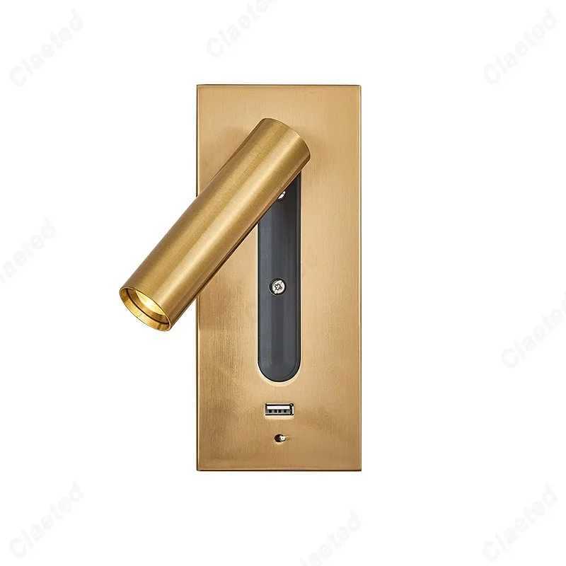 Simple LED Embedded with Switch Wall Light 3W Warm Light Spotlight Reading Light USB Charging Port Indoor Bedroom Bedside LampXJ250526