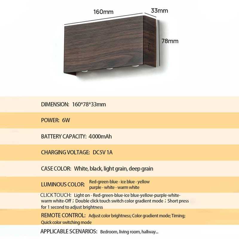 RGB Charging Wall Lamp 6W Wiring Free Magnetic Installation 4000mAh Indoor Decoration Hotel Bedside Corridor Atmosphere LightXJ250526