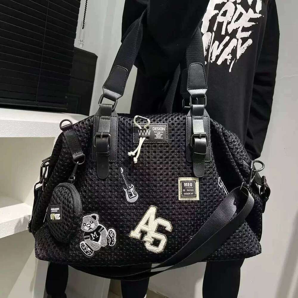 Women's Bags Designer Fashionable Women's Mesh Nylon Adhesive Tote Large Capacity Splicing Shoulder Bag, Short Distance Travel Casual Handba