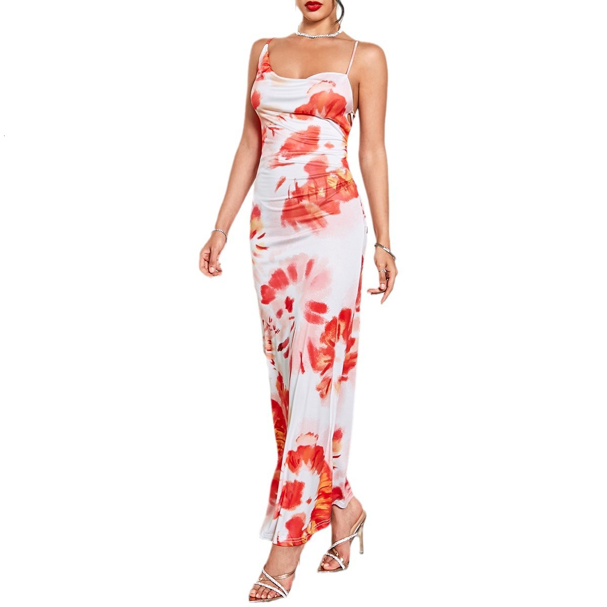 Womens dress with a niche design style elegant temperament backless camisole long skirt