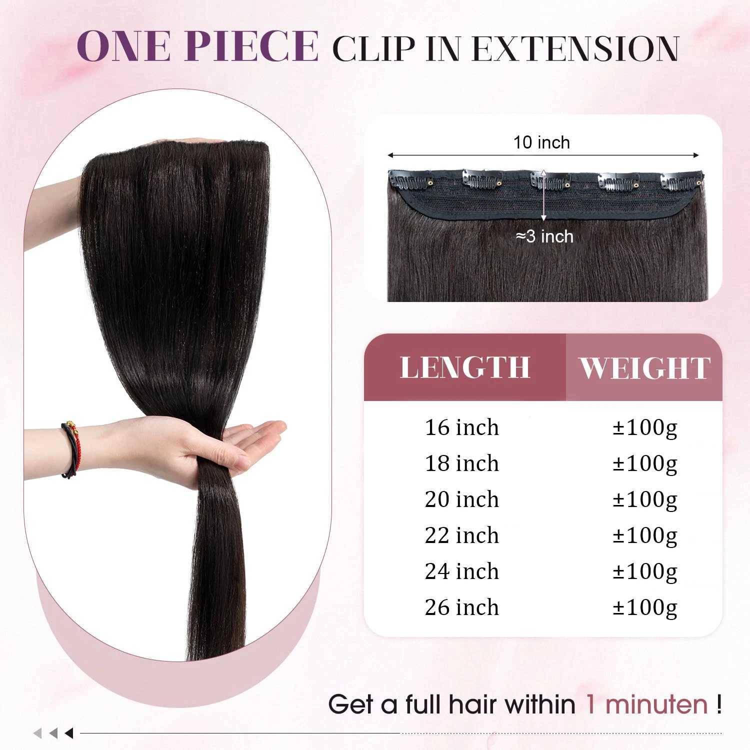 Clip In Human Hair Extensions 1 Piece 5 Clips 3/4 Full Head Clip On Remy Hair Extension Natural Color One-Piece Clip Ins S25526