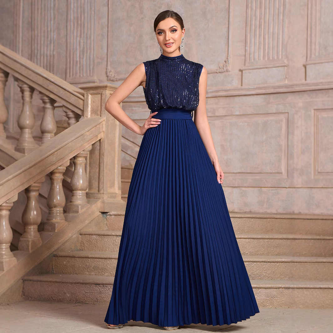 Spring and summer new womens clothing new sequins pleated banquet dresses parties weddings