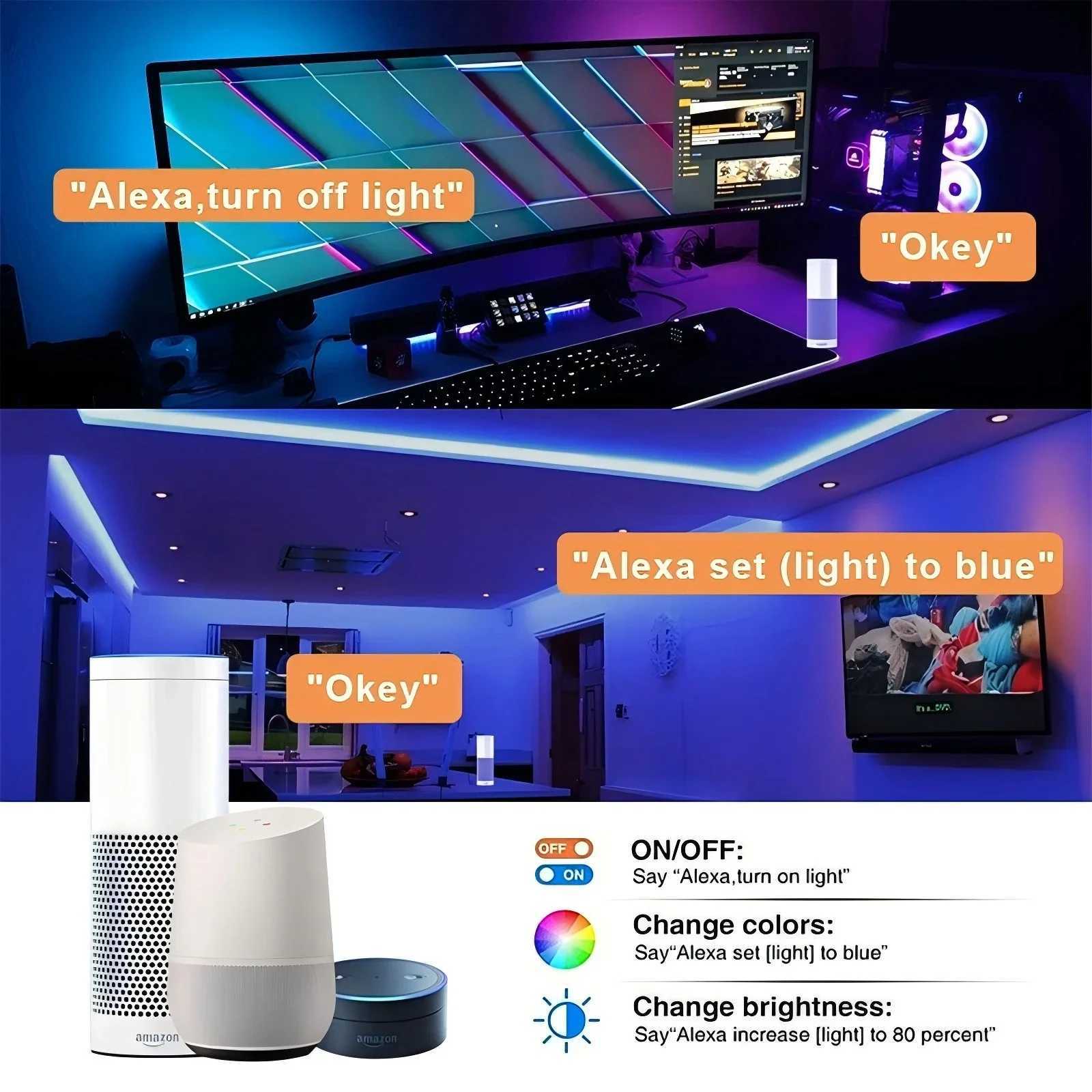 USB RGB LED Strip Kit 1-30M Music Sync WiFi App Control Mode Sound Activated with 44Key Remote DC5V Power for Party PC Decoration W250526