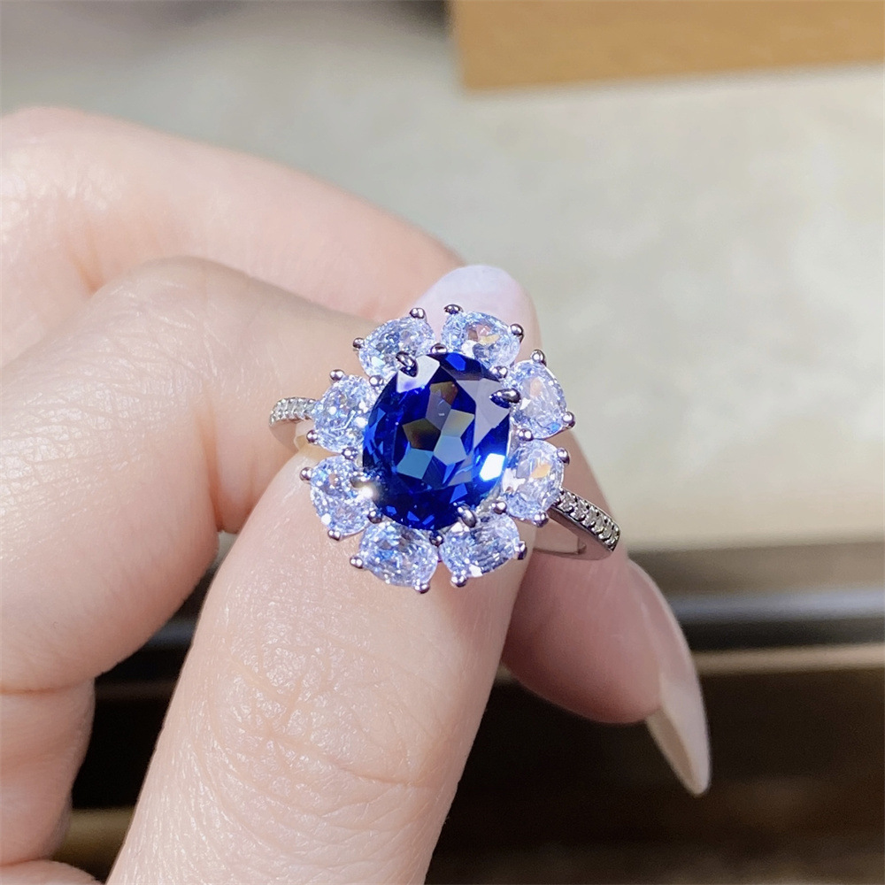 Paraiaba S925 sterling silver sunflower series high carbon diamond luxury full-diamond ring hot-sell elegant fashionable live streaming cross-border 3