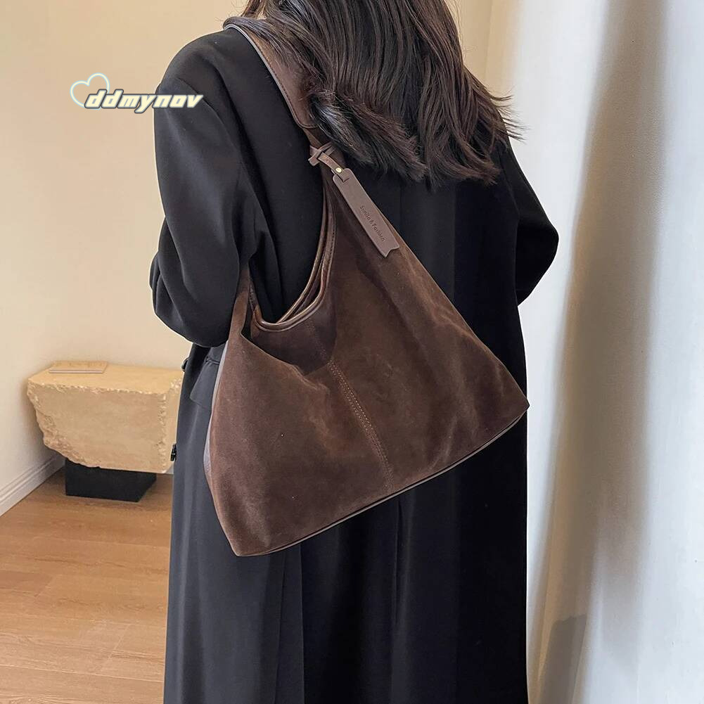 Women Suede Shoulder Bags Fashion Tote Women's Handbags Autumn Winter Large Capacity Magnetic Closure Casual Commuter Bag ddmynov