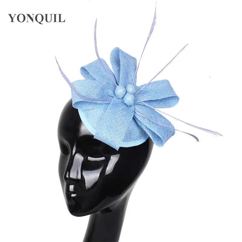 Fashion Light Blue Fascinator Elegants Wedding Party Hats Millinery Hair Clips Feather Headwear For Cocktail Hair Accessories 250520