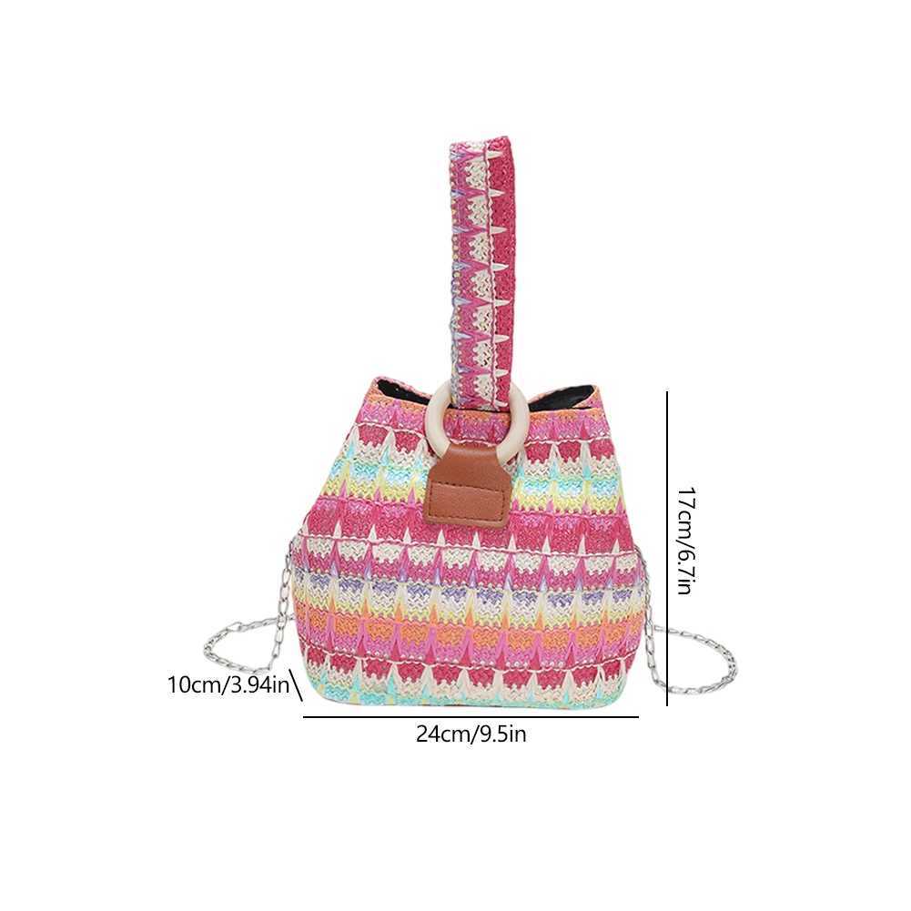 Colorful Straw Bucket Bag Fashion Hand-Woven Mini Bucket Bag Women Chain Sling Purses Female Crossbody Bag Summer Tote Hobo Bag W250524