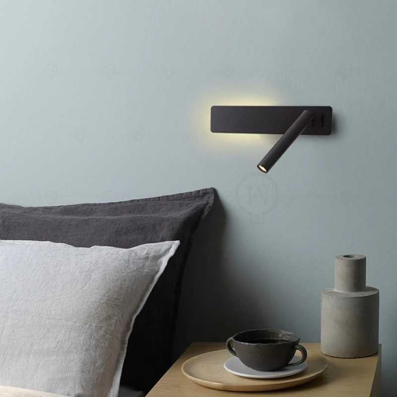 White Nordic bedside wall lamp LED bedroom reading wall lamp study with switch adjustable angle rotating wall lampXJ250526