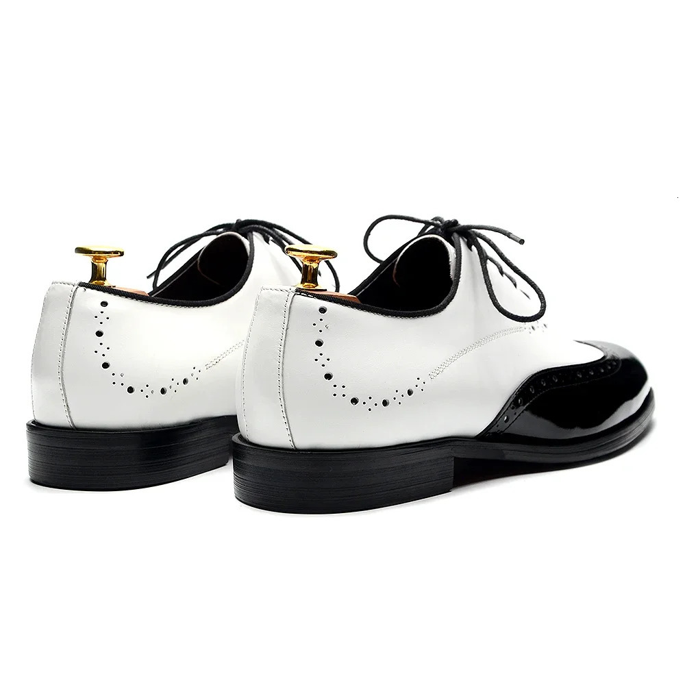 Formal Oxfords Shoes for Men White Black Real Cow Patent Leather Business Lace-up Wingtip Toe Brogue Wedding Mens Dress Shoes 250526