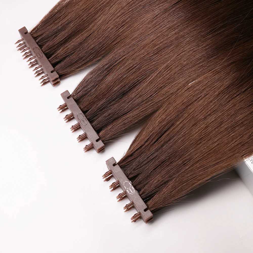 6D-3 Hidden Hair Extensions 52g 100% Real Micro Links Feather Human Hair Dark Brown Color #2 3rd Generation 6D Hair Extensions S25526