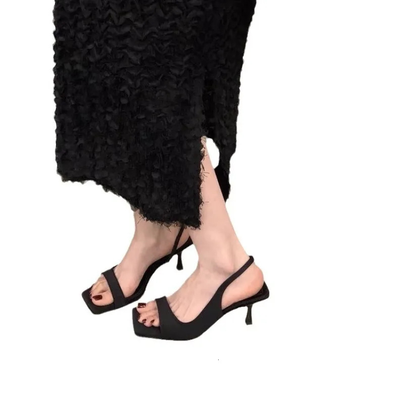 Summer Gladiator Women Sandals Fashion Square Toe Stripper Party Shoes Ladies Elegant High Heel Sandals 250526