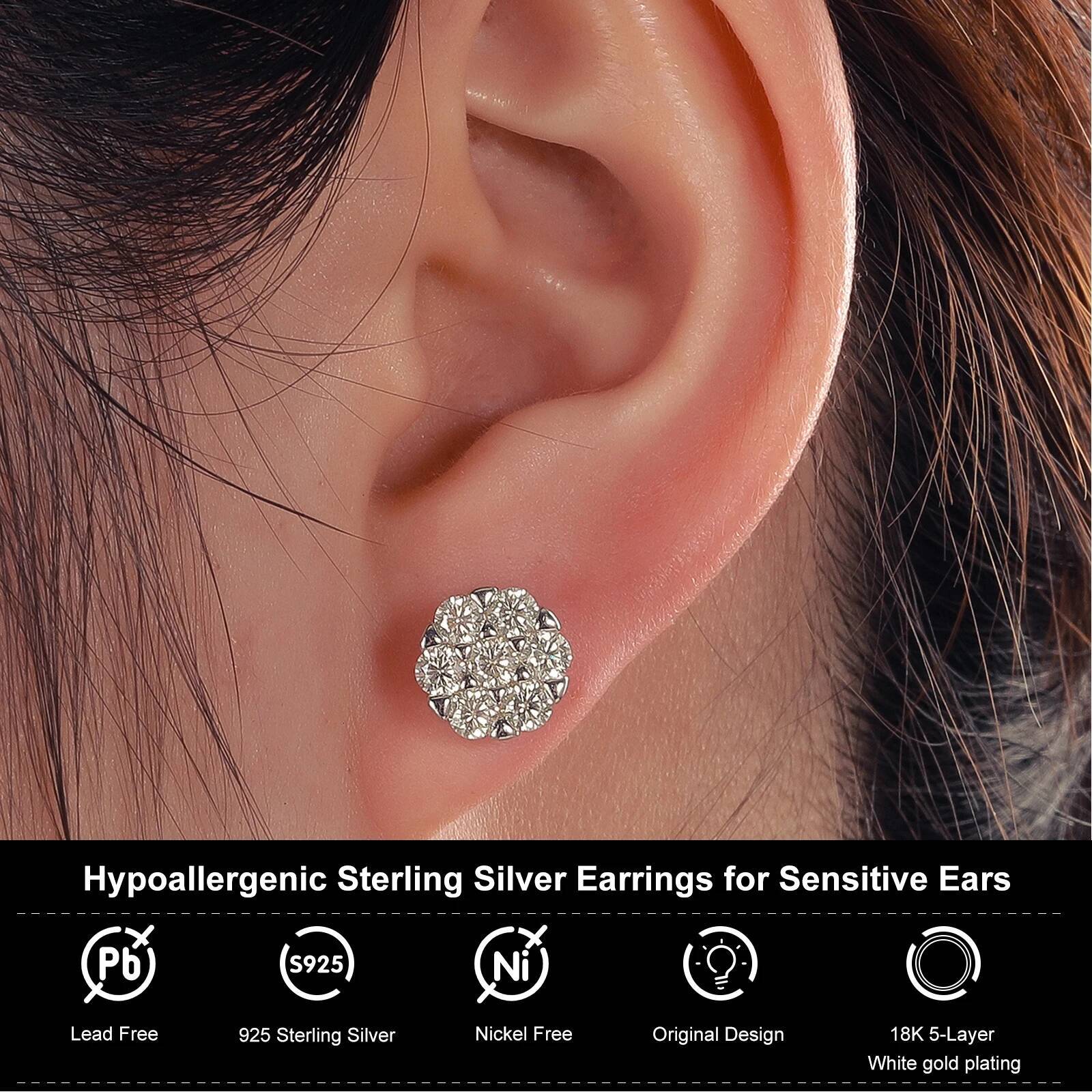 1.4ct Moissanite Stud for Women Sterling Sier Unisex Earrings Screw Backs Hypoallergenic Fine Jewelry Gifts