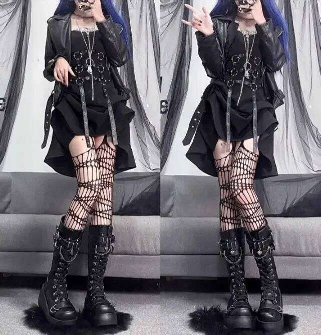 Motorcycle Platform for Women Wedges Knee High Black Lace Up Fashion Goth Gothic Boots Punk Shoes Girls Winter