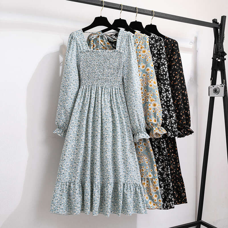 Backless Sexy Dress French Style Bell Floral Women Long Sleeve Chiffon Maxi Dress With Unique Design For Tea Break Sexy Flowy Dresses