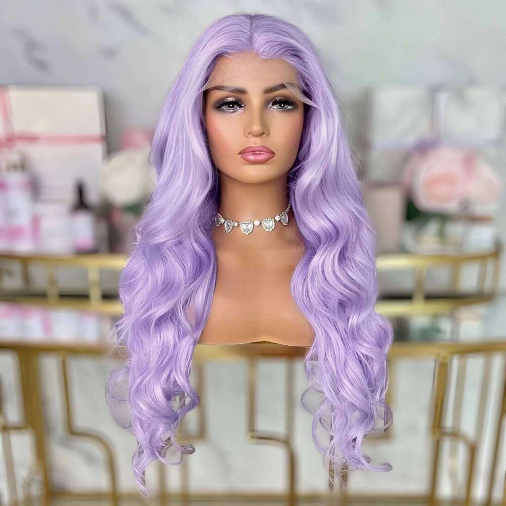 Light Purple Body Wave Synthetic Wig Middle Part Long Wavy Natural Hair Lavender Colored 13X4 Lace Front Wigs for Women Party