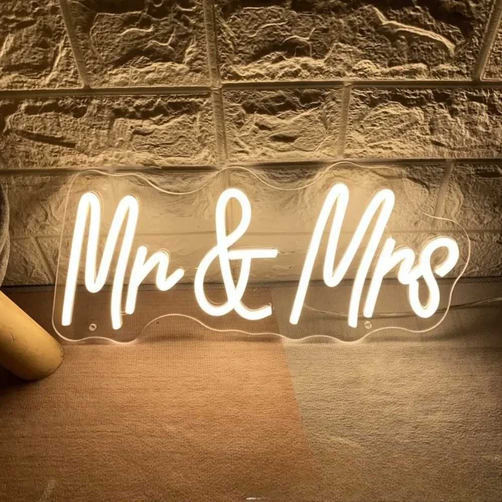 Mr Mrs Neon Sign LED Light Wedding Party Wall LED Neon Signs Room Hanging Aesthetic Decoration Gifts Miss Mrs LED Neon Light W250526