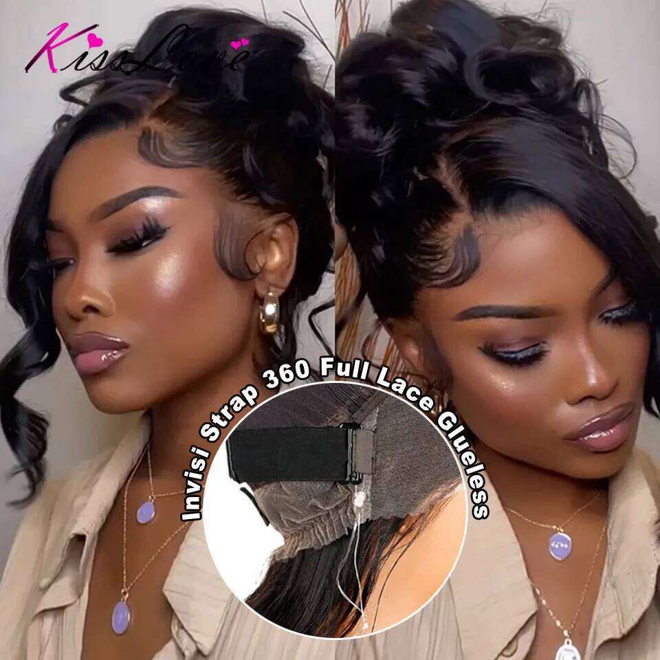 Body Wave Invisi Strap 360 Full Human Hair 5x5 Glueless Pull Go Wigs with Elastic Drawstring 13x6 HD Lace Frontal Wig