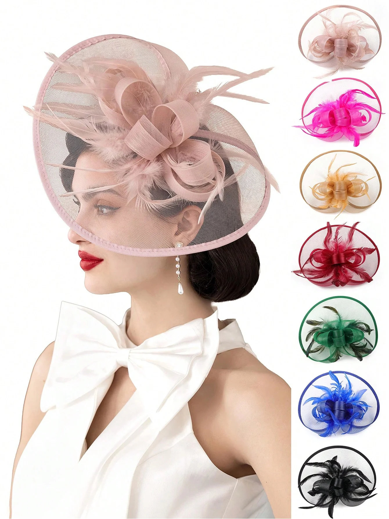 1pc Womens Fascinators Tea Party Hat Mesh Floral Feather Hair Clip Fascinator Headwear For Wedding Cocktail 250520