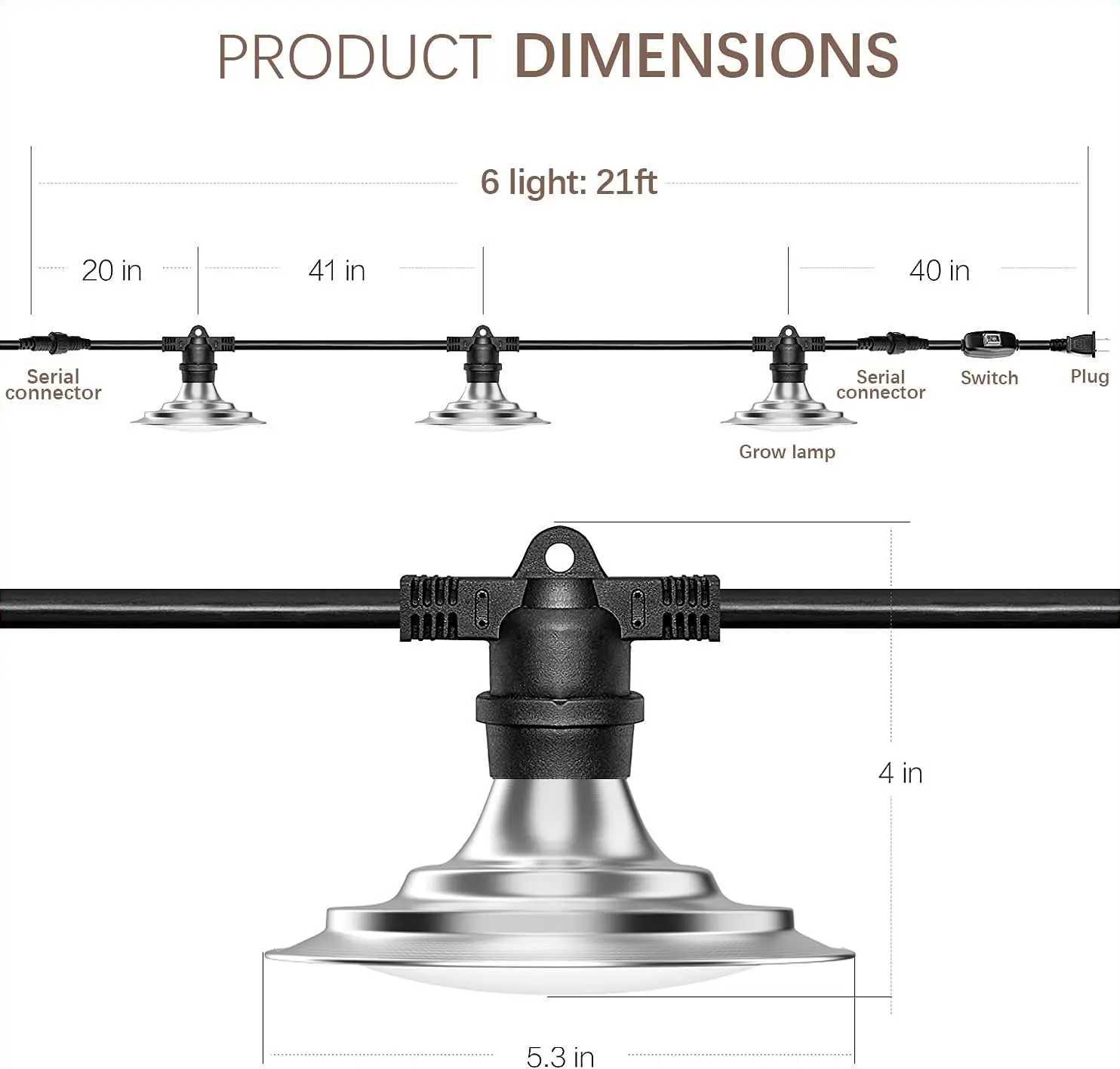 Outdoor LED Grow Lights for Greenhouse 6-Light Waterproof String Grow Light Full Spectrum LED Plant Grow Light LampXJ250526