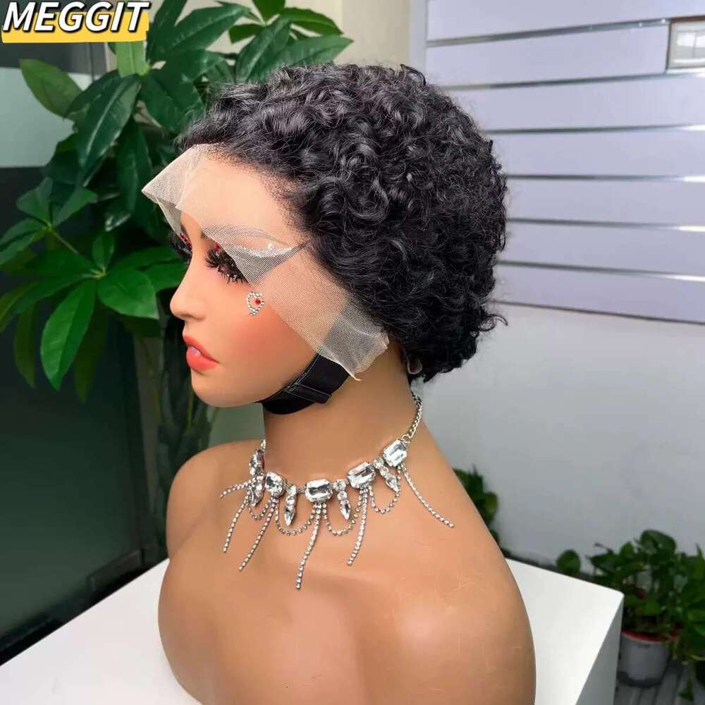 Meggit Pixie Cut T99J/1B/T350 13X4 Lace Spring Curl Short Bob Human Hair for Women Natural Black Color Wig