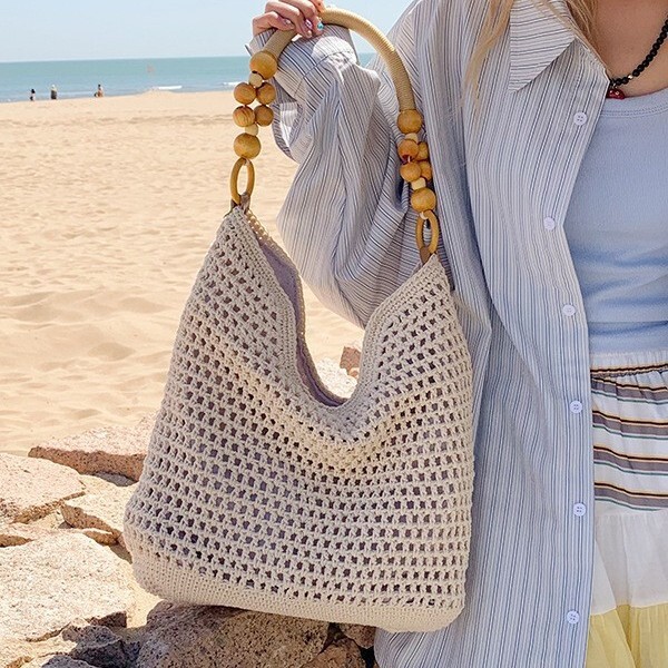 2025 New Straw Bag for Women, Beach Vacation Shoulder Mori Style Handmade Woven Bag, Large Capacity