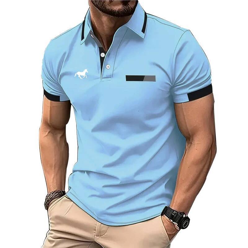 Men Summer Short Sleeve Fashion Slim Fit 100% Polyester Quick Drying Business Casual Polo Shirt Tops 3D Digital Print
