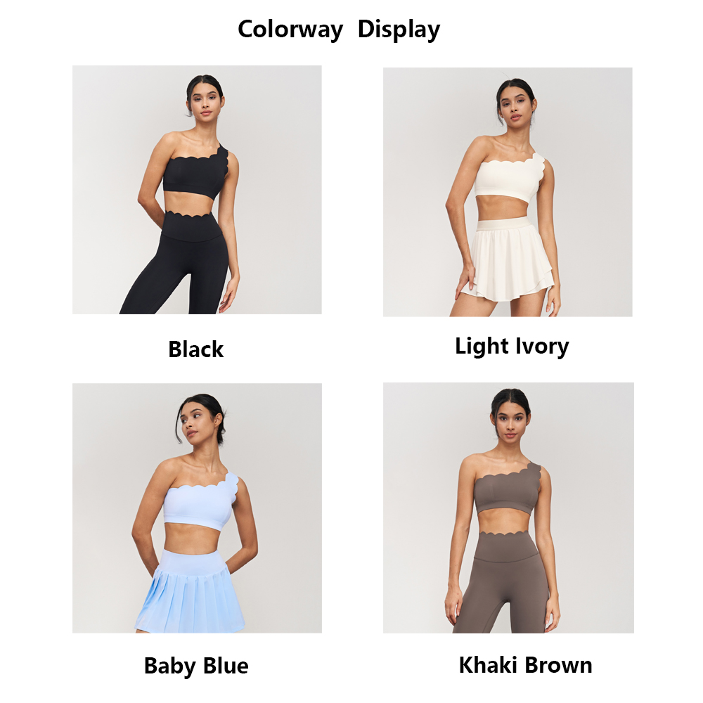 JJ-ADWX1562 Shockproof Push up Yoga Crop Top Helena Scalloped One Shoulder Sports Bra With Removable Bra Pads