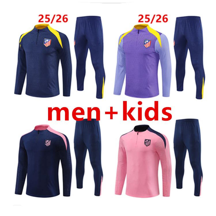 2025 26 Atletico tracksuit MadrideS SUAREZ chandal futbol soccer Training suit survetement JOAO FELIX M. LLORENTE Correa camiseta DE FOOT tracksuit men kids kit sets