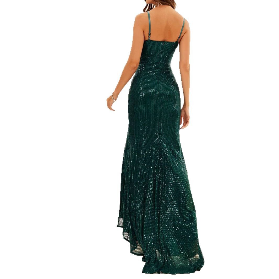 Womens camisole dress mermaid slim fit sequin style evening dress backless formal dress spring new style side slit