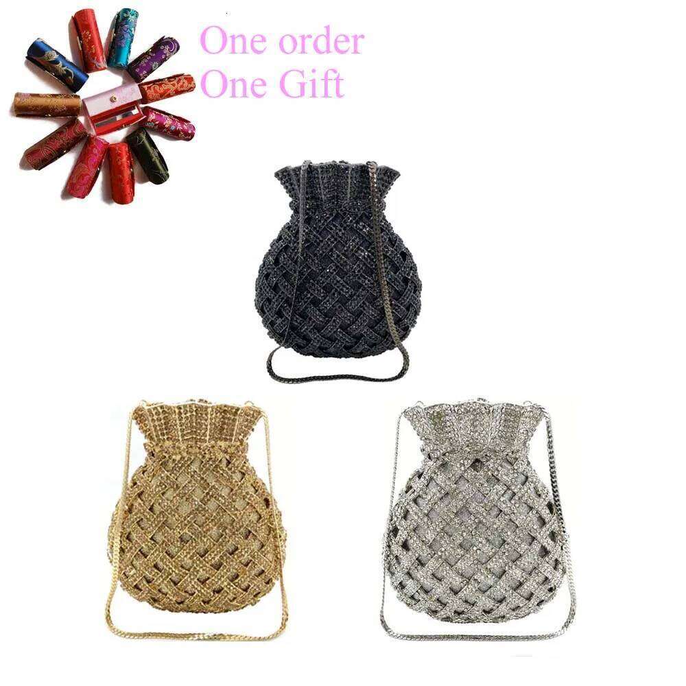 Hot Sale Rhinestone Bag Of Money Pouch Clutch Gold Sier Black Crystal Purse Woman Designer Handbag For Evening Party