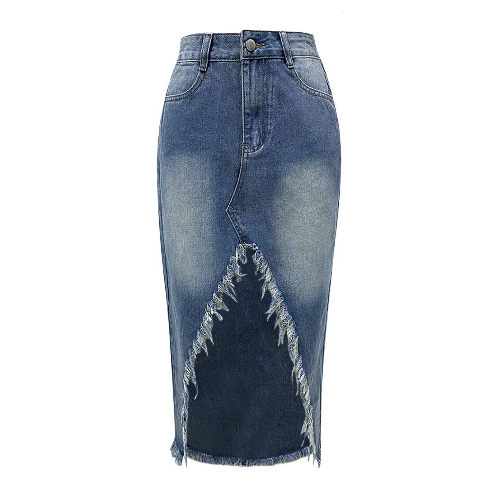Womens High Waist Irregular Raw Edge Denim Skirt Old Wash Vintage Distressed HalfBody 2025 Spring Summer Skirts 250516Z