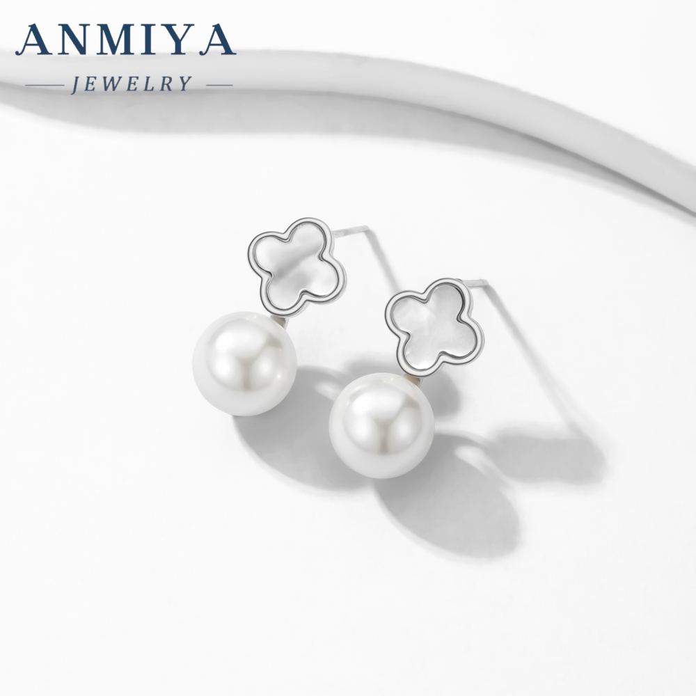 New Arrival Four Leaf Clover Earrings Trendy Jewelry Elegant Mother of Peal Four Clover Freshwater Pearl 925 Silver Earring