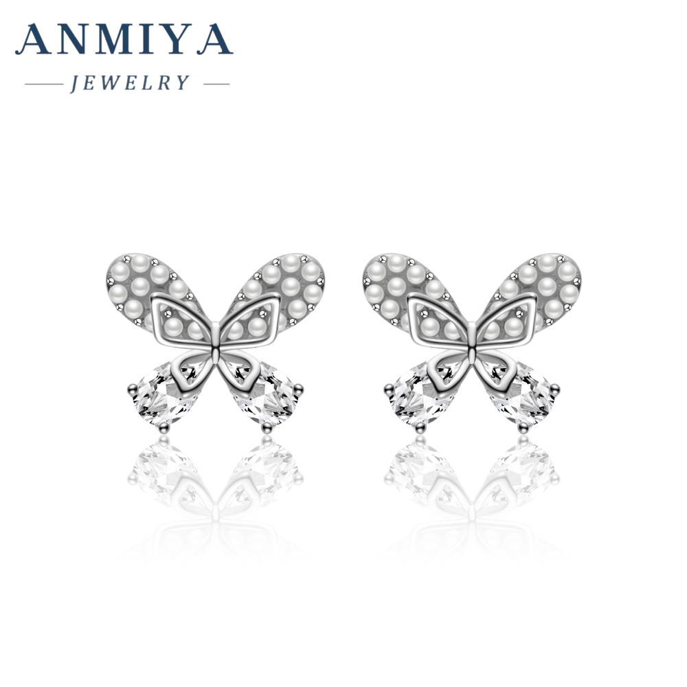 Wholesale 925 Sterling Silver Butterfly Stud Earrings 18K Gold Plated Zircon Cute Trendy Animal Jewelry Girls Gift Children