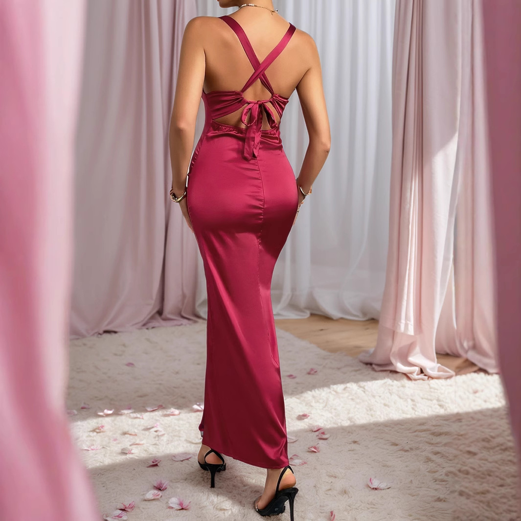 INS style summer new vacation style temperament sexy slim fit long skirt lace patchwork slit suspender dress