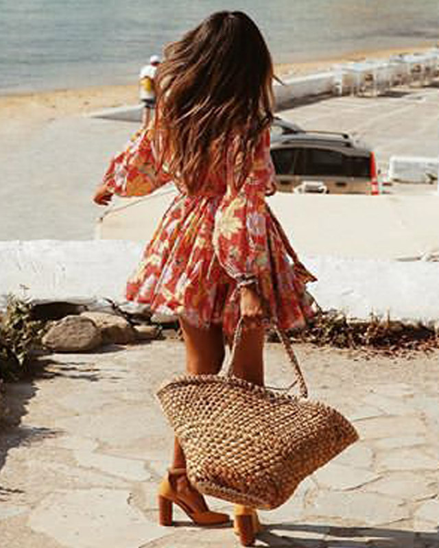 Womens dress new floral long sleeved short skirt summer vacation beach skirt