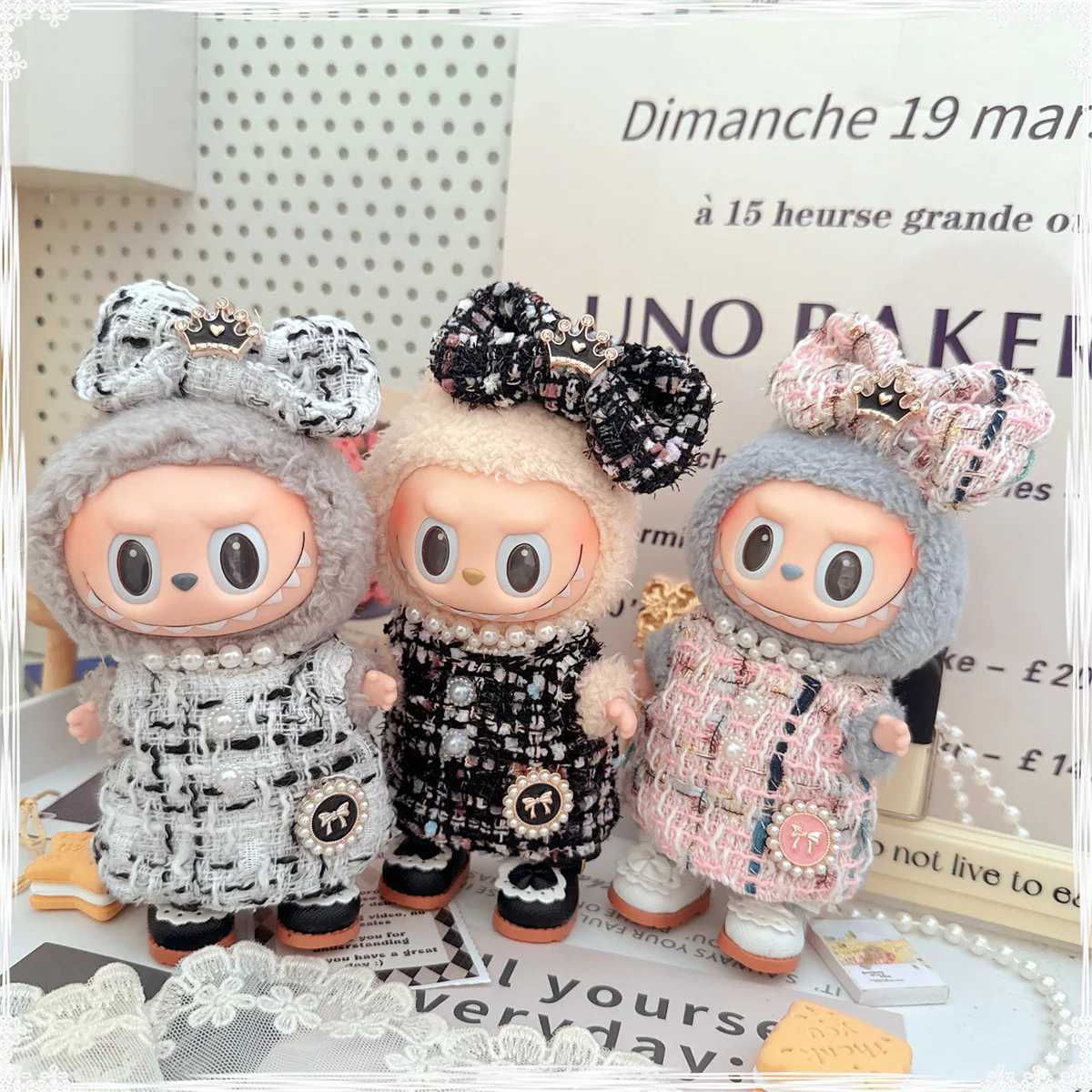 17cm Labubu Doll Accessories Clothes Advanced Luxury Design Sweet Woolen Suit Labubu Clothes Crossbody Bag Princess Shoes X250526