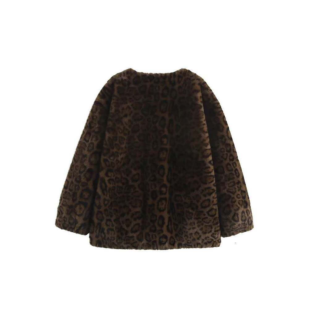 2024 women's leopard print mid-length fur integrated gold mink veet temperament slim v-neck coat