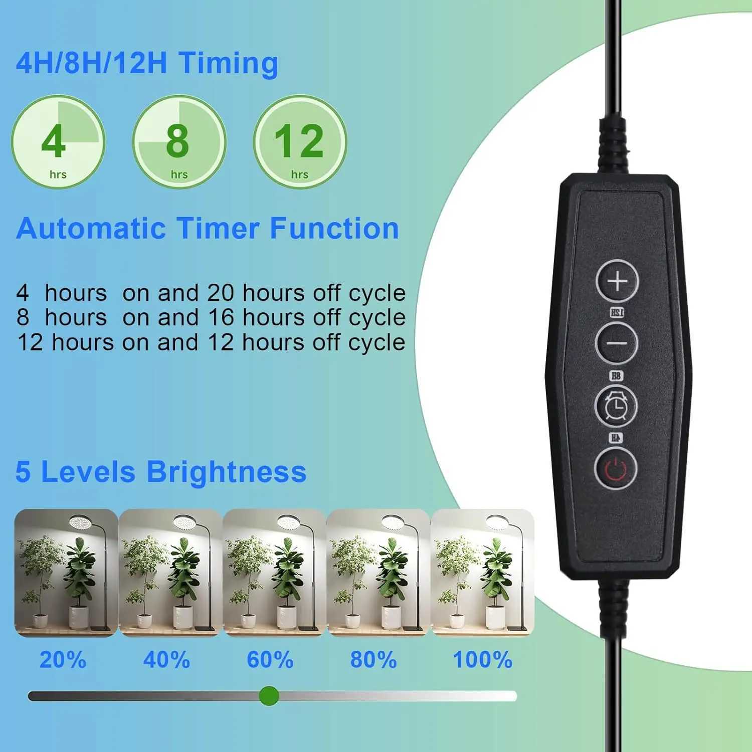 LED Grow Light Indoor Plants 6000K Full Spectrum With Stand AC85-265V Floor Plant Growing Lamp Auto ON/Off Timer 4/8/12 HoursXJ250526