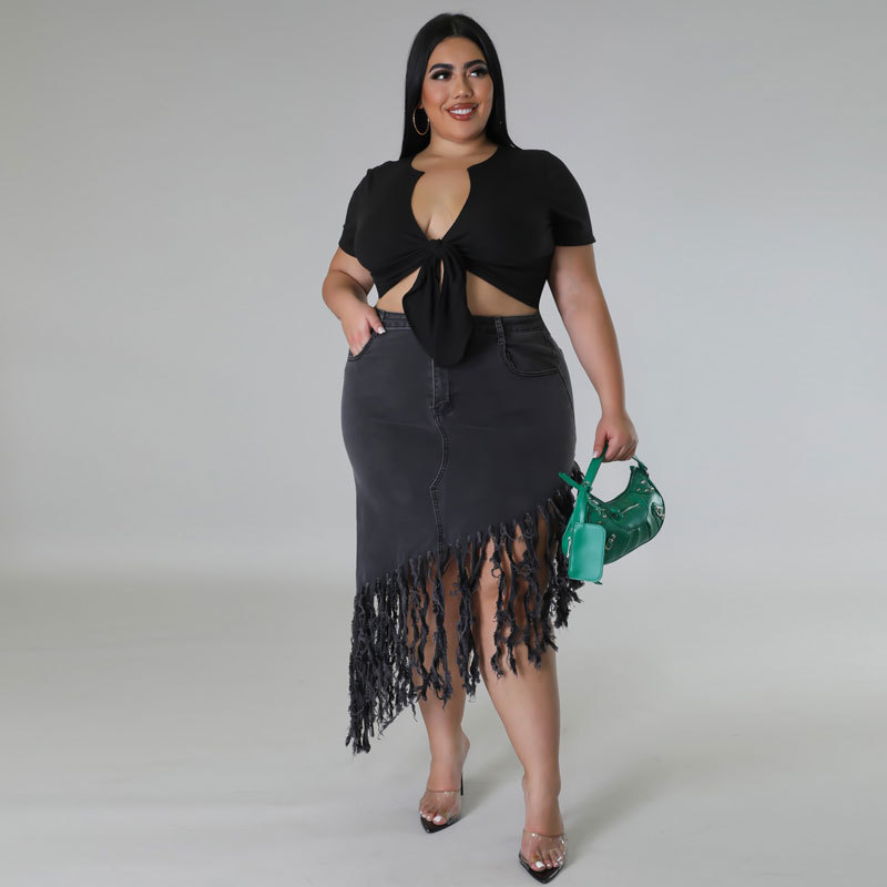 Plus-size Denim Skirt And Fringe Cross-border European And American Womens Summer New style