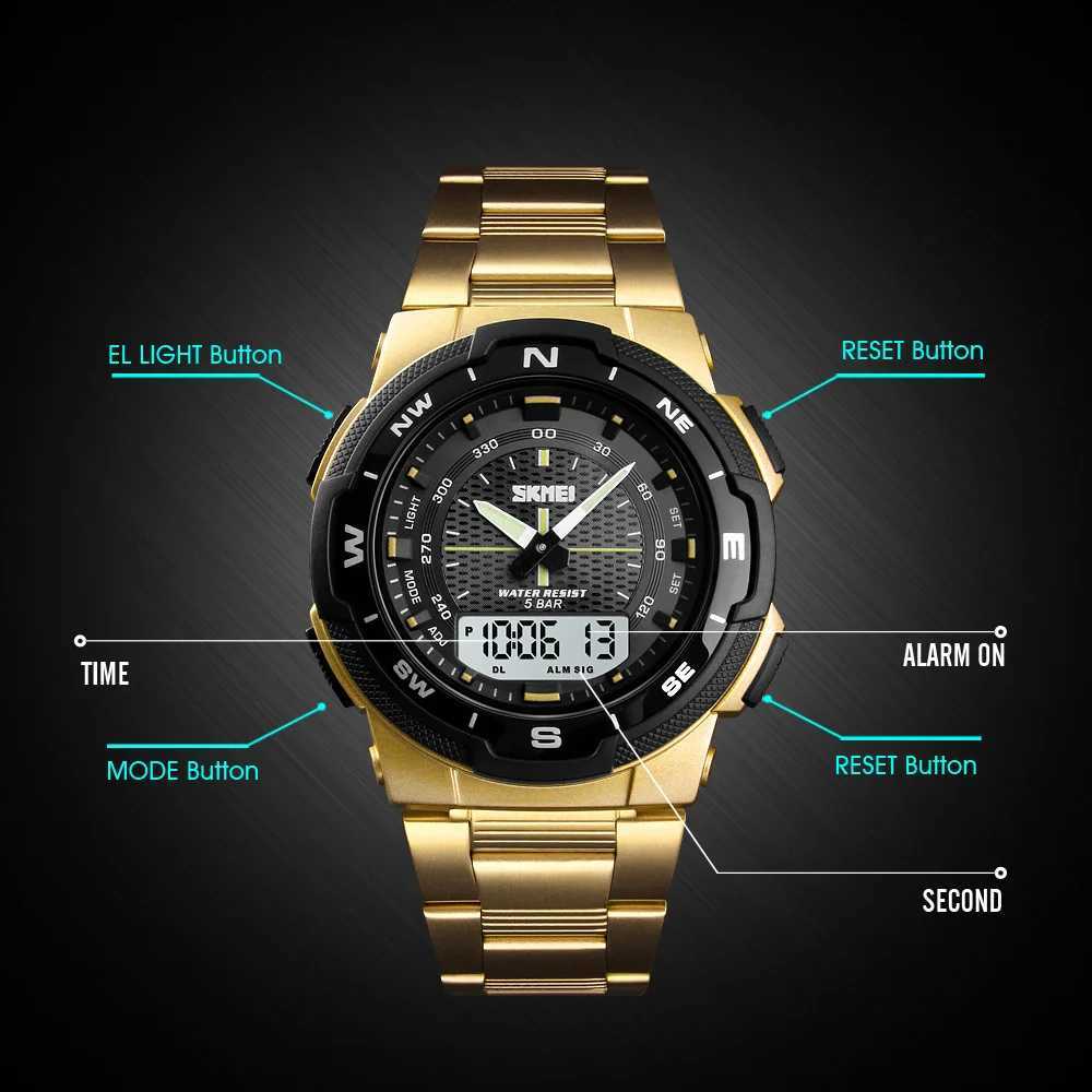 SKMEI Watch Mens Watch Fashion Sport Watches Stainless Steel Strap Mens Watches Stopwatch Chronograph Waterproof Wristwatch Men M250526