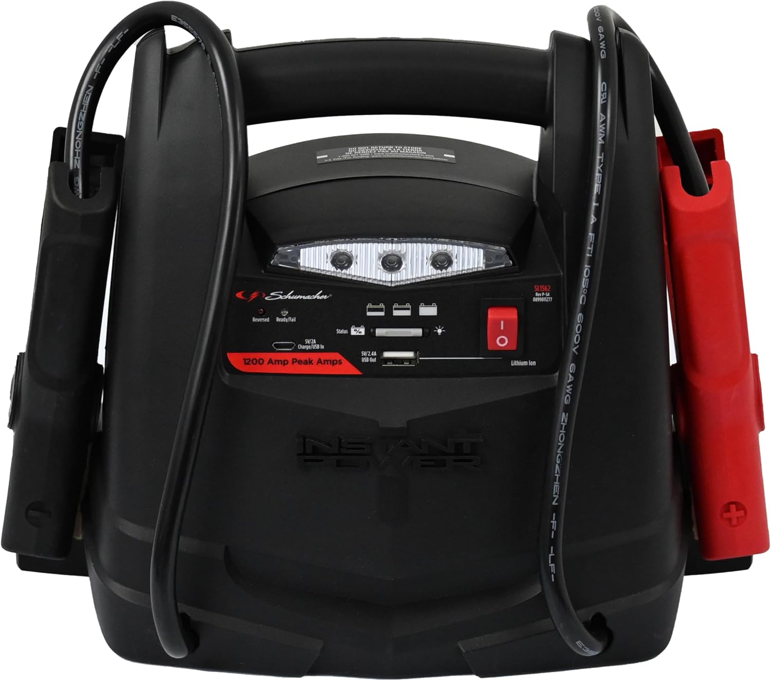 Schumacher Electric Lithium Jump Starter and Portable Power Station, SL1562, 4-in-1, 1200 Amps, 12 Volt, 150-PSI Air Compressor, USB Charging,